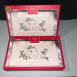 LENOX WINTER GREETINGS JOY TO THE WORLD SENTIMENT TRAY 11.5" Set Of 2